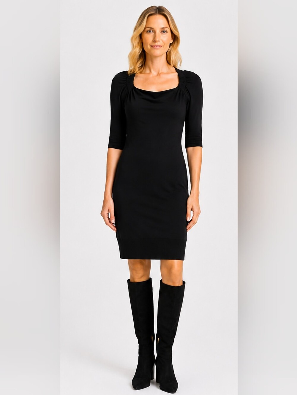 Banana republic black dress 3/4 sleeve XS luxury knitwear silk wool cashmere